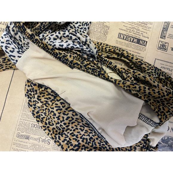 Vintage 1990s Leopard Print Halter Lace Up Bust High Cut Ome Piece Swimsuit M/L - Picture 7 of 10